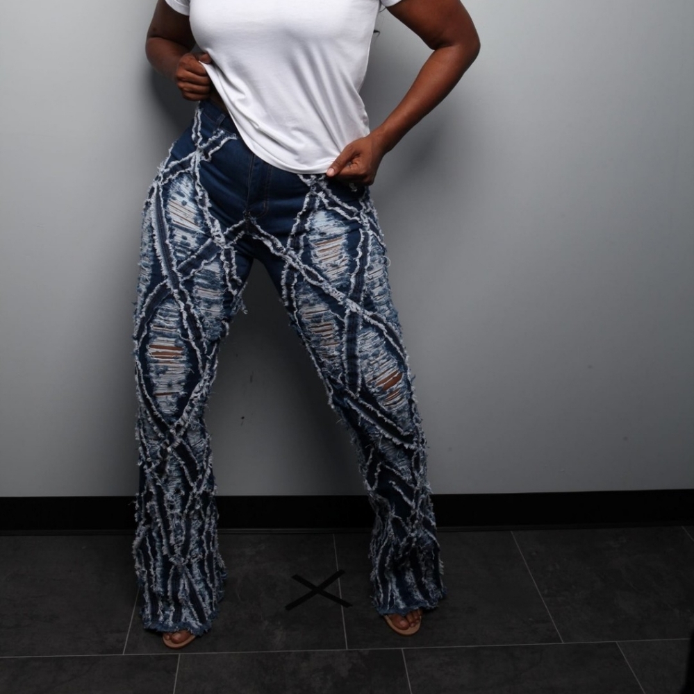 Cut demin stretch jeans